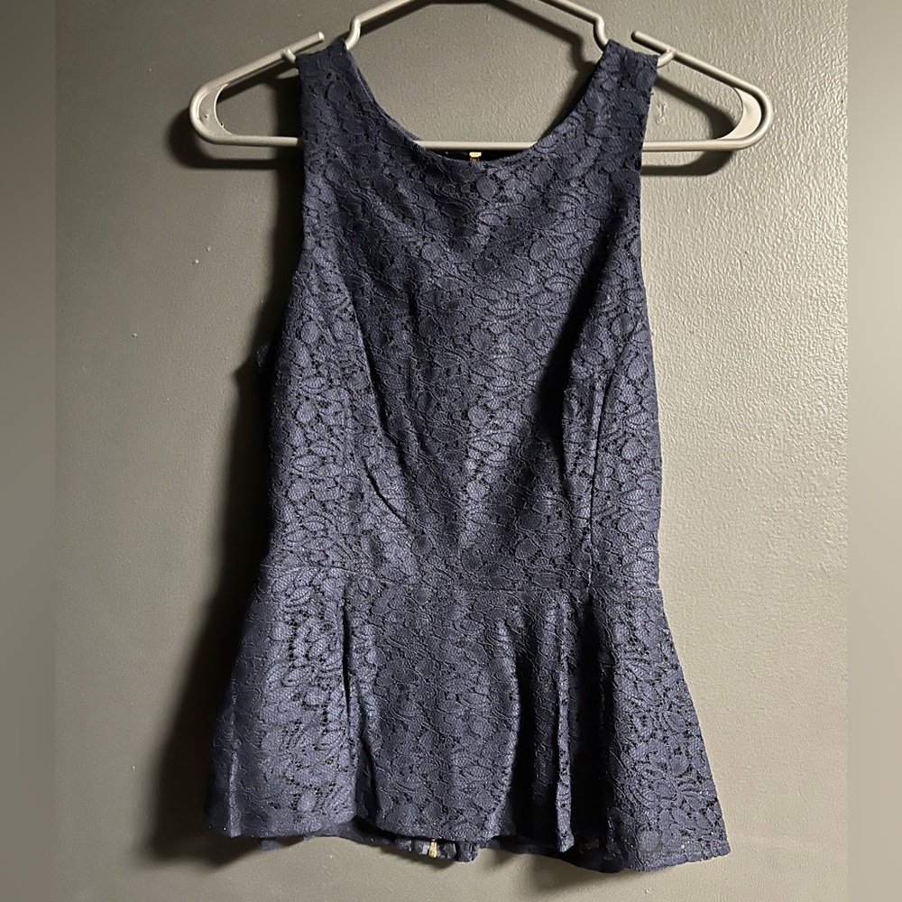 Dynamite Navy Peplum Top with Cutout Back